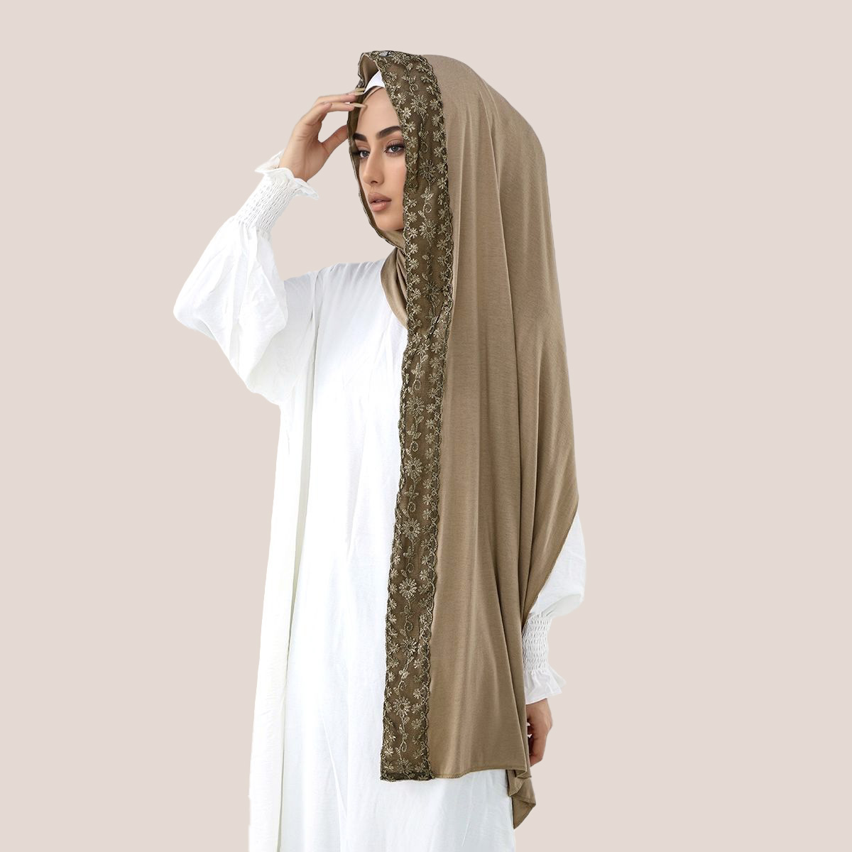 Lace Embroidery Cotton Jersey  - Head Wrap Turban ulasan dan harga
