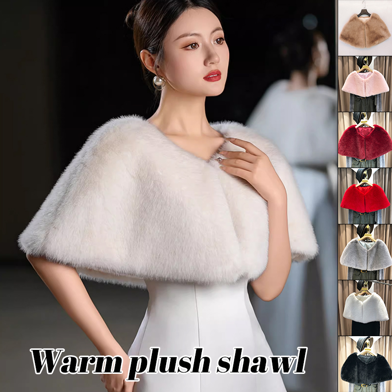 Women Winter Faux Fur Shawl El - Stole Wedding Shawl ulasan dan harga