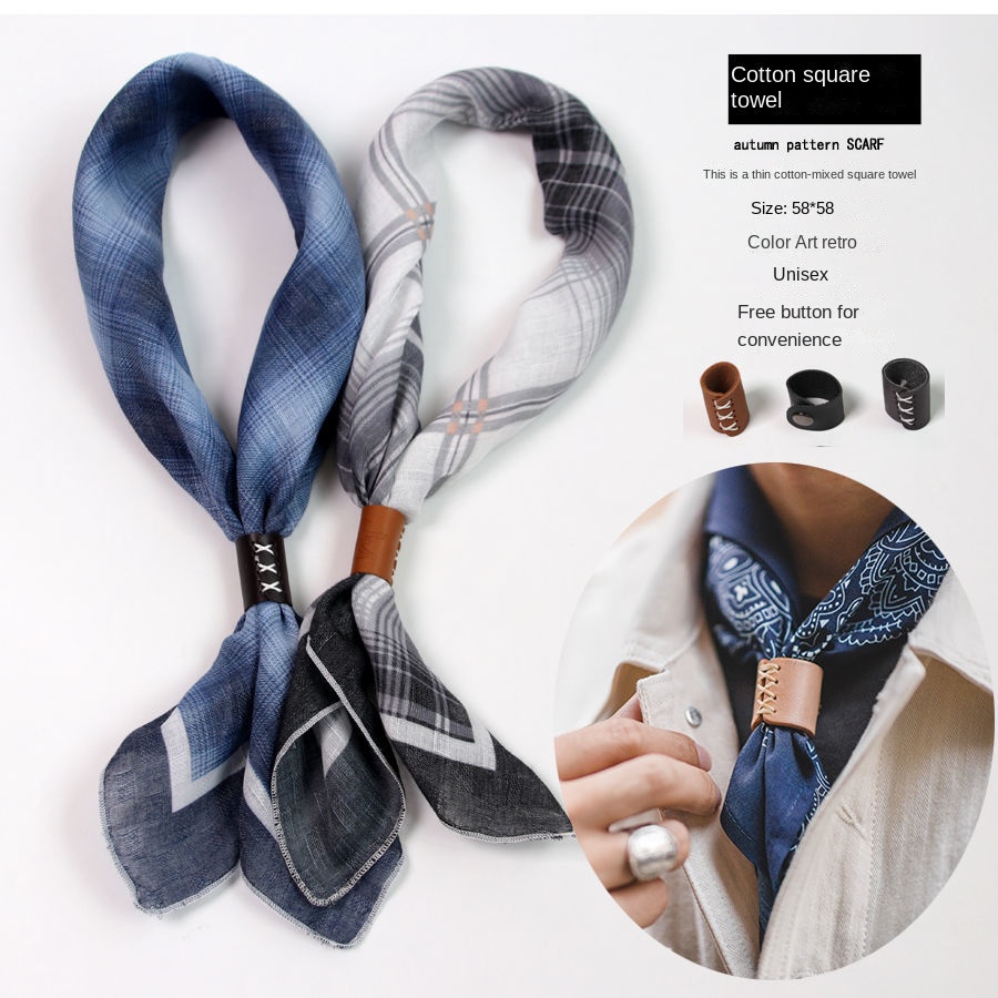 Men's Square Scarf with Button - Bandana Cotton ulasan dan harga