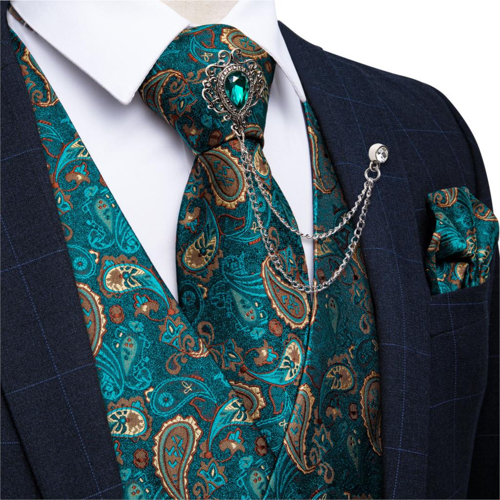 New Teal Green Paisley Formal  - Pocket Square Set ulasan dan harga