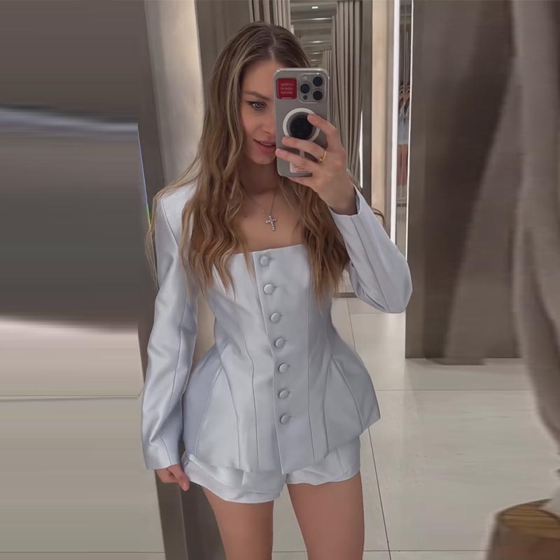 Casual Button Jacket Shorts Su - Pocket Square Set ulasan dan harga